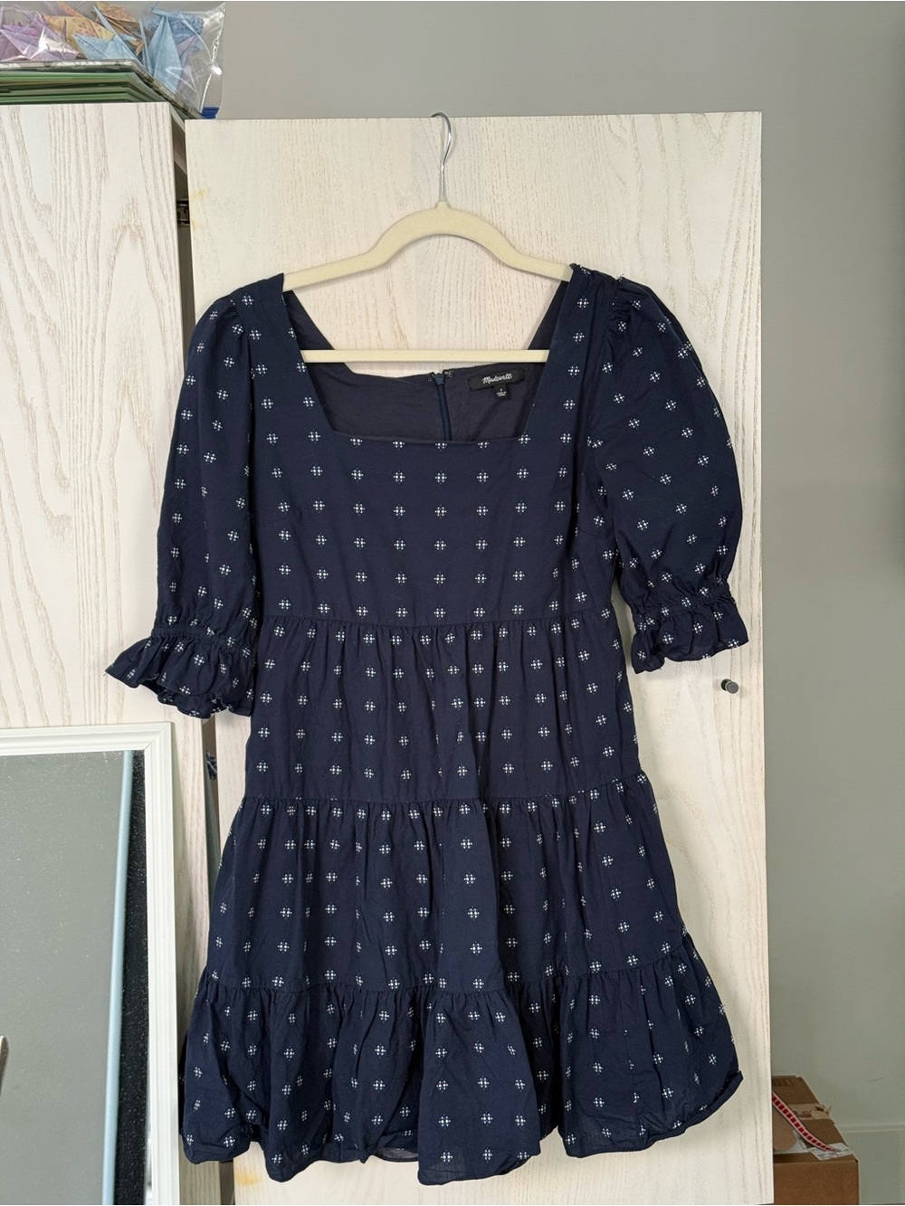 Madewell Women's Navy Square-Neck Tiered Mini Dress